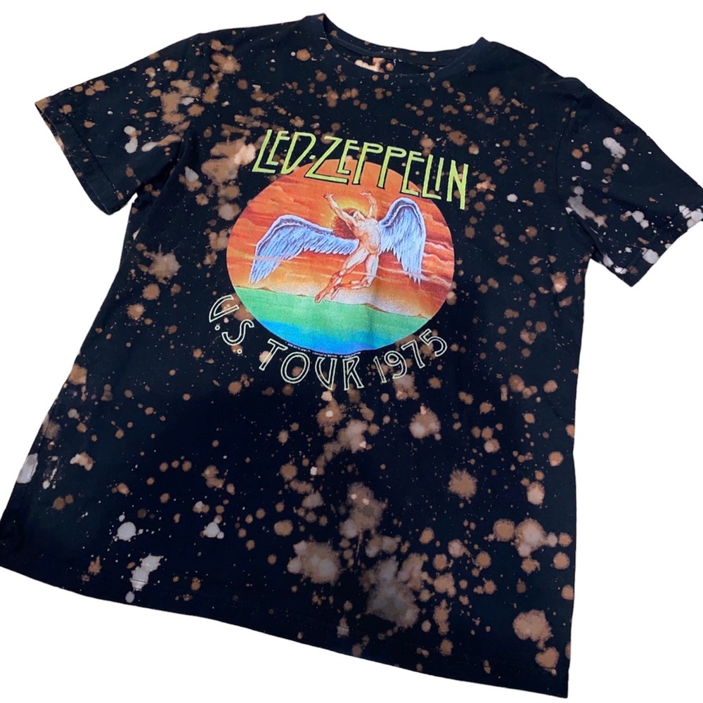LED ZEPPELIN Band Tee Size Medium Bleached Dyed US Tour 1975 Retro T-Shirt